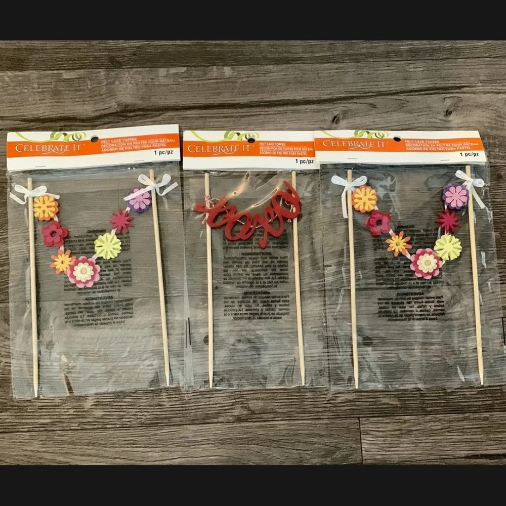 3 Celebrate It Felt Cake Toppers NEW